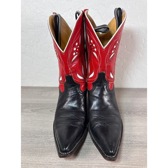 Rocketbuster Pee Wee Cowboy Boots - Womens Size 6 Black Red Inlaid EUC - Picture 4 of 11